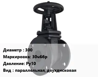 Задвижка чугунная 300 30ч6бр Ру10 параллельная, двухдисковая